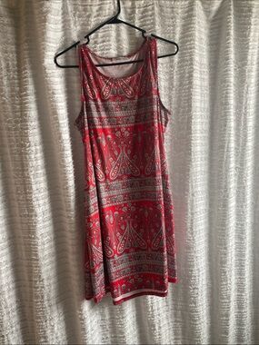 SimpleFun Cream and Red Paisley Print Dress